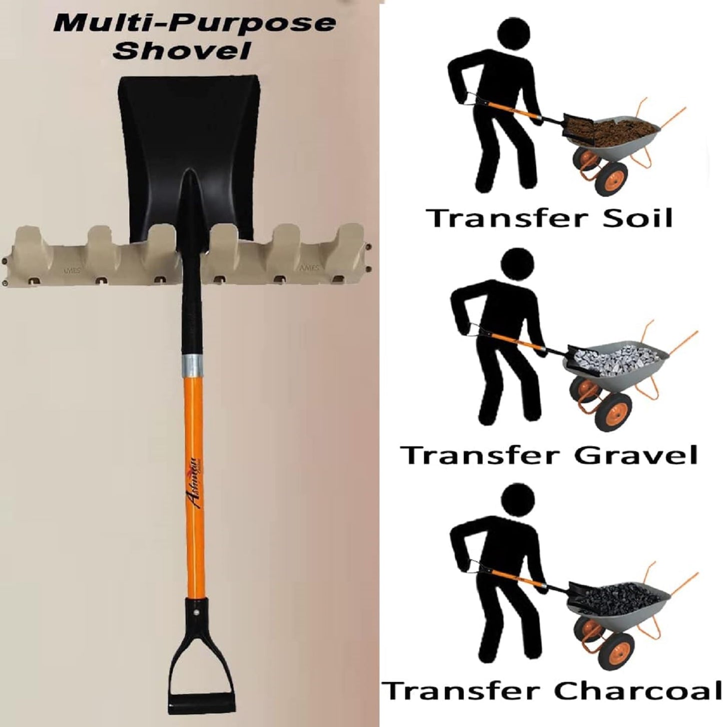 Ashman Heavy-Duty Transfer Shovel (1-Pack) with 41-Inch long Durable Handle and Blade- Ideal for Construction, Landscaping, Gardening, and Snow Removal- Durable, Rust-Resistant, and Multipurpose Scoop