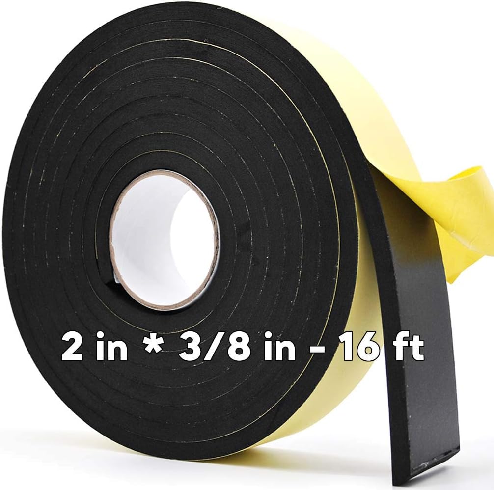 Insulation Foam - 2" W x 3/8" T - Adhesive Soundproofing Seal Tape Weather Stripping for Window AC Units