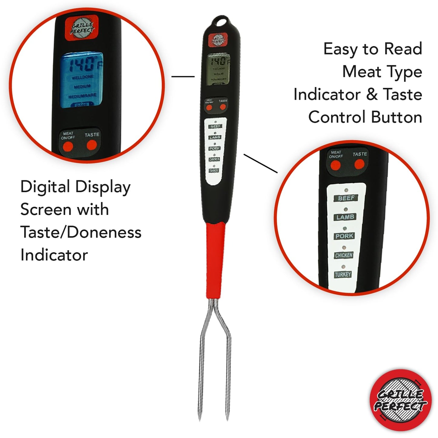 Digital Meat Thermometer Fork for Grilling and Barbecue Fast Read Electronic Probes with Ready Alarm Quick Accurate BBQ Temperature for Steak Chicken Hot Grilled Food