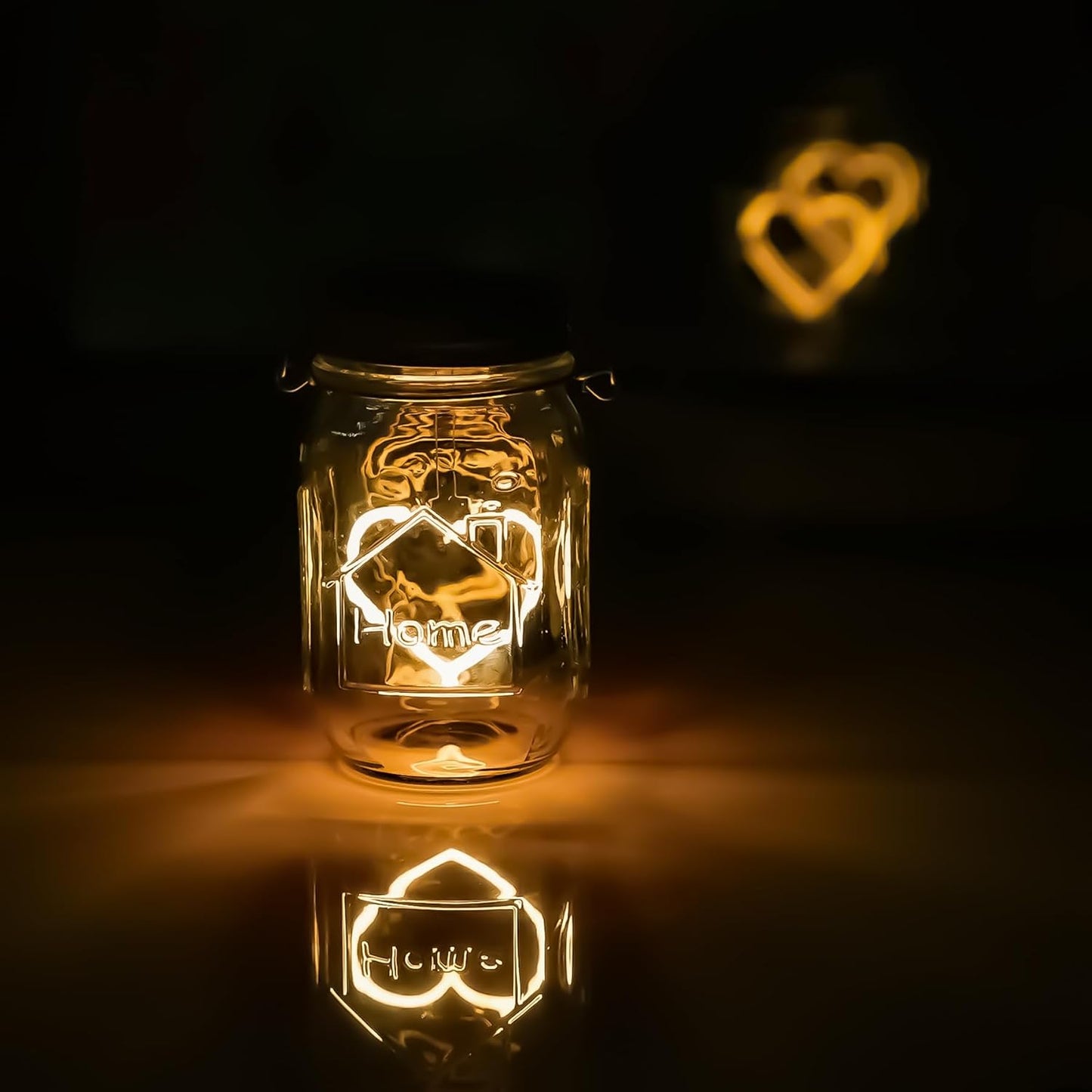 Hanging Solar Mason Jar Lights, 4 Pack Heart Shape Led Lights, Solar Lanterns Outdoor Waterproof Lights, Hangers and Jars Included, Gift for Mothers Day,Home Party Wedding Lover Garden Patio Decor (4)