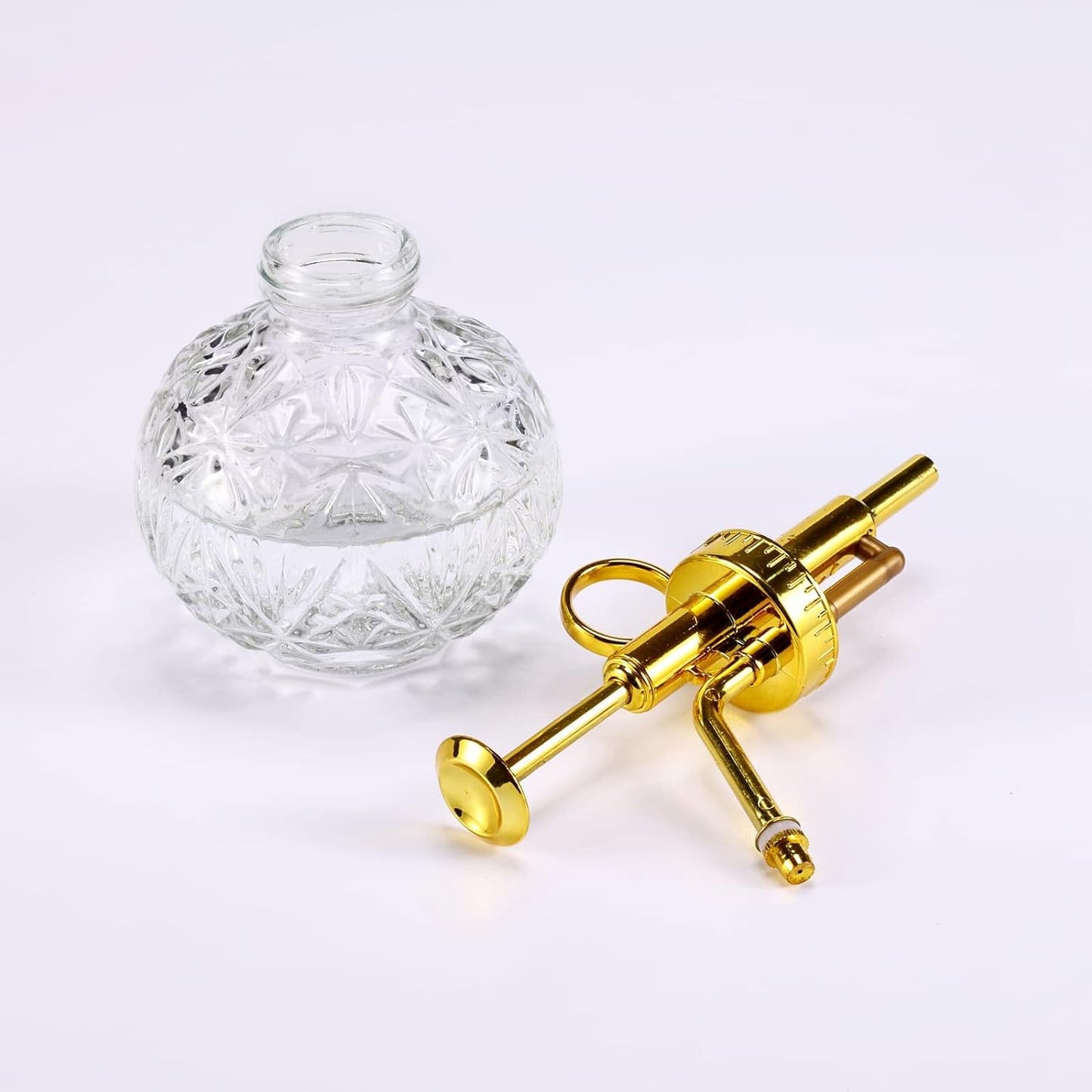 Glass Plant Mister Spray Bottle, 6.5" Clear Glass Water Spray Bottle with Gold Top Pump Small Watering Can, Small Plant Sprayer Mister for Indoor Outdoor House(Clear+Gold E)