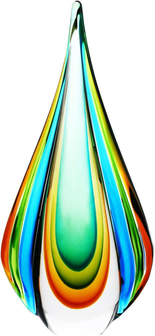 Luxury Lane Hand Blown Green Flame Teardrop Sommerso Art Glass Sculpture for Home Decor 14 inch Tall Centerpiece Table Decoration