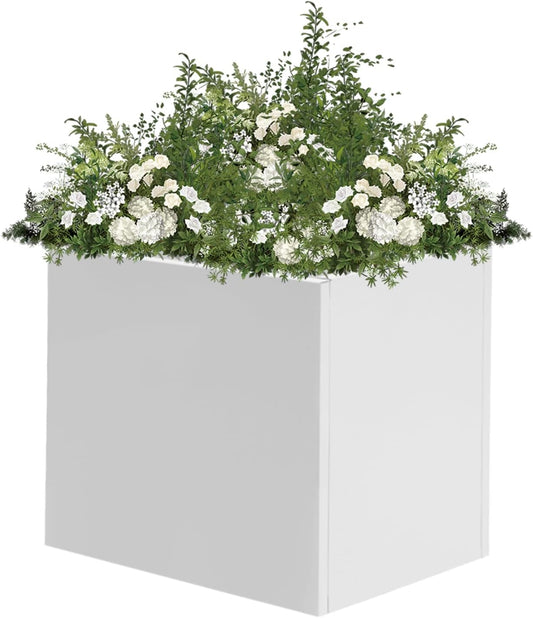 20" L x20 W x20 H Metal Flower Boxes Planter Boxes Outdoor Raised Garden Bed Indoor Outdoor Planting Bed White Square Planter Box for Patios Lawn Yard Decor Storage