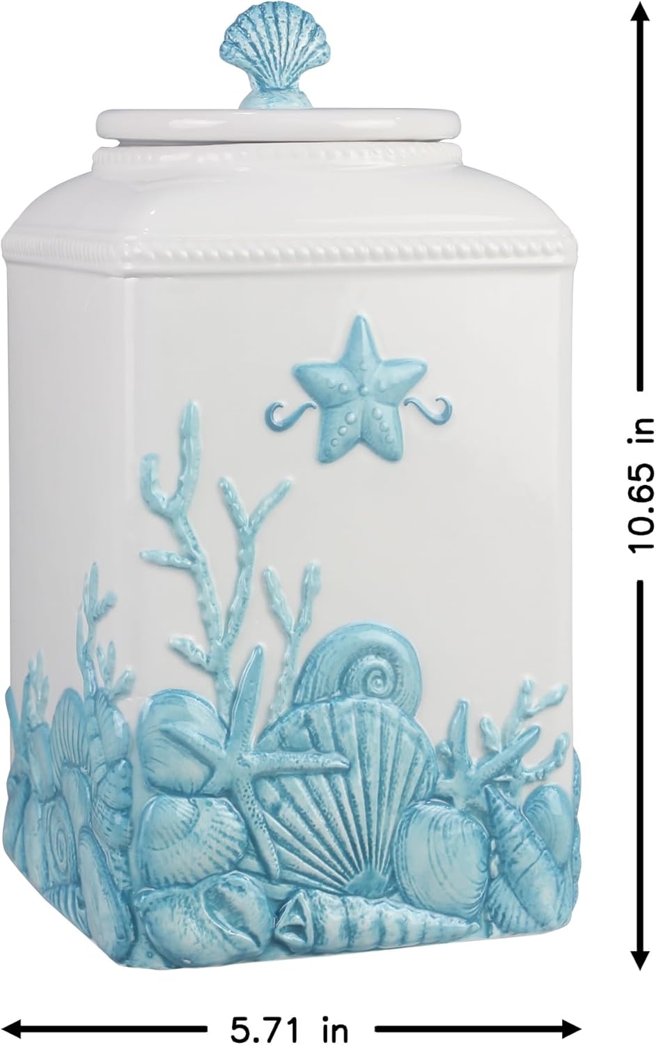 Young's Inc. 4 Pcs Set Blue Lagoon Nautical Ceramic Canisters- Storage Container for Kitchen and Bathroom - Beautiful Home Decor Accent to Store Food, Coffee, Tea, and More - White, Blue