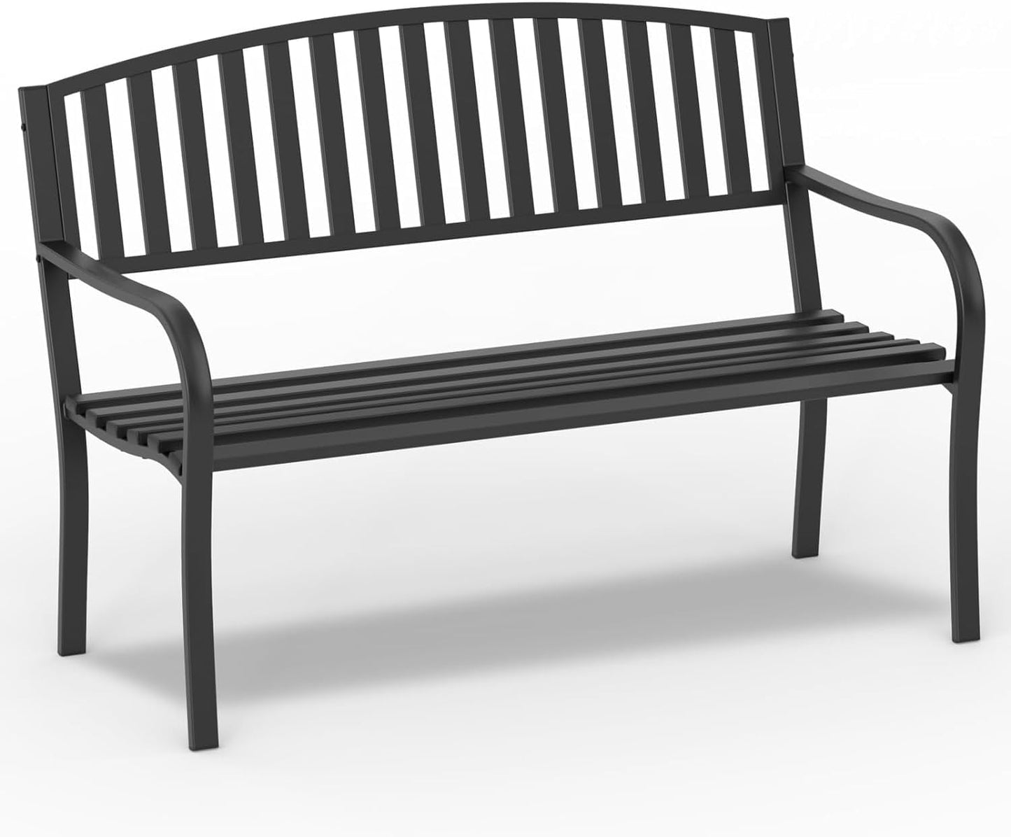 On Shine 50'' Outdoor Bench Weatherproof, Cast Iron All Metal Frame Garden Bench, Anti-Rust Patio Park Bench Clearance for Front Porch, Yard, Lawn, Deck