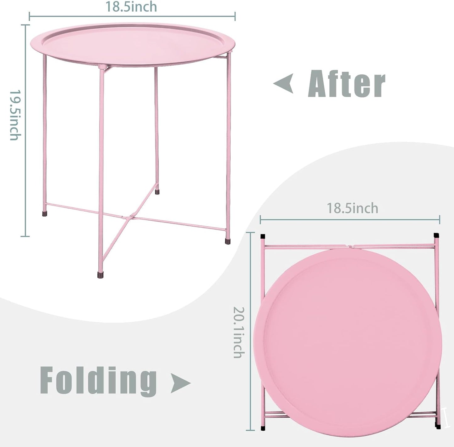 Garden 4 you End Table Outdoor Side Table, Small Patio Table Metal Side Table, Round Folding Side Table, for Outdoor and Living Room,Pink