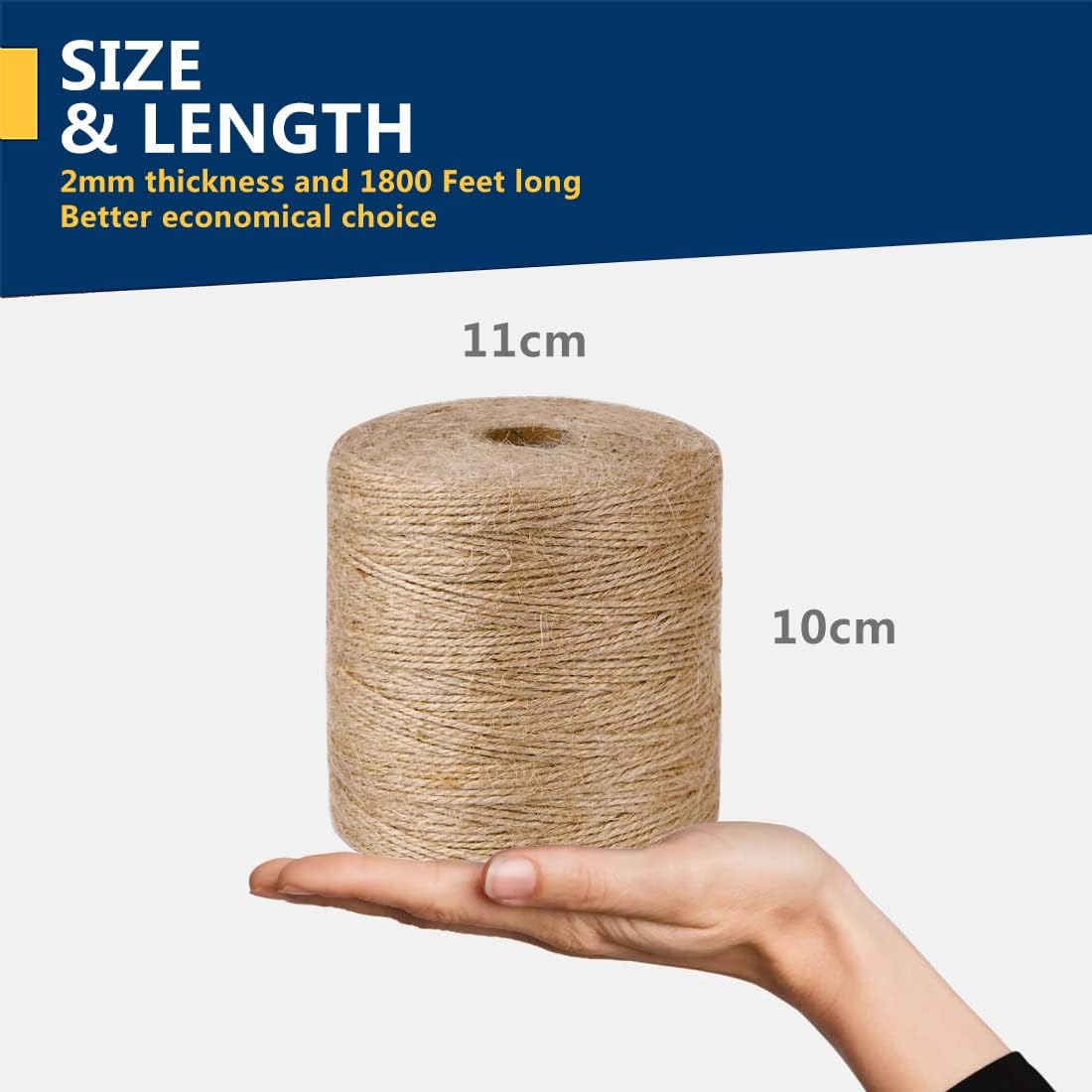 PerkHomy Natural Jute Twine 1800 Feet Long Twine String for Crafts Gift Wrapping Packing Gardening Crochet Knitting Macrame Decor (1800 FT * 2mm (3Ply))