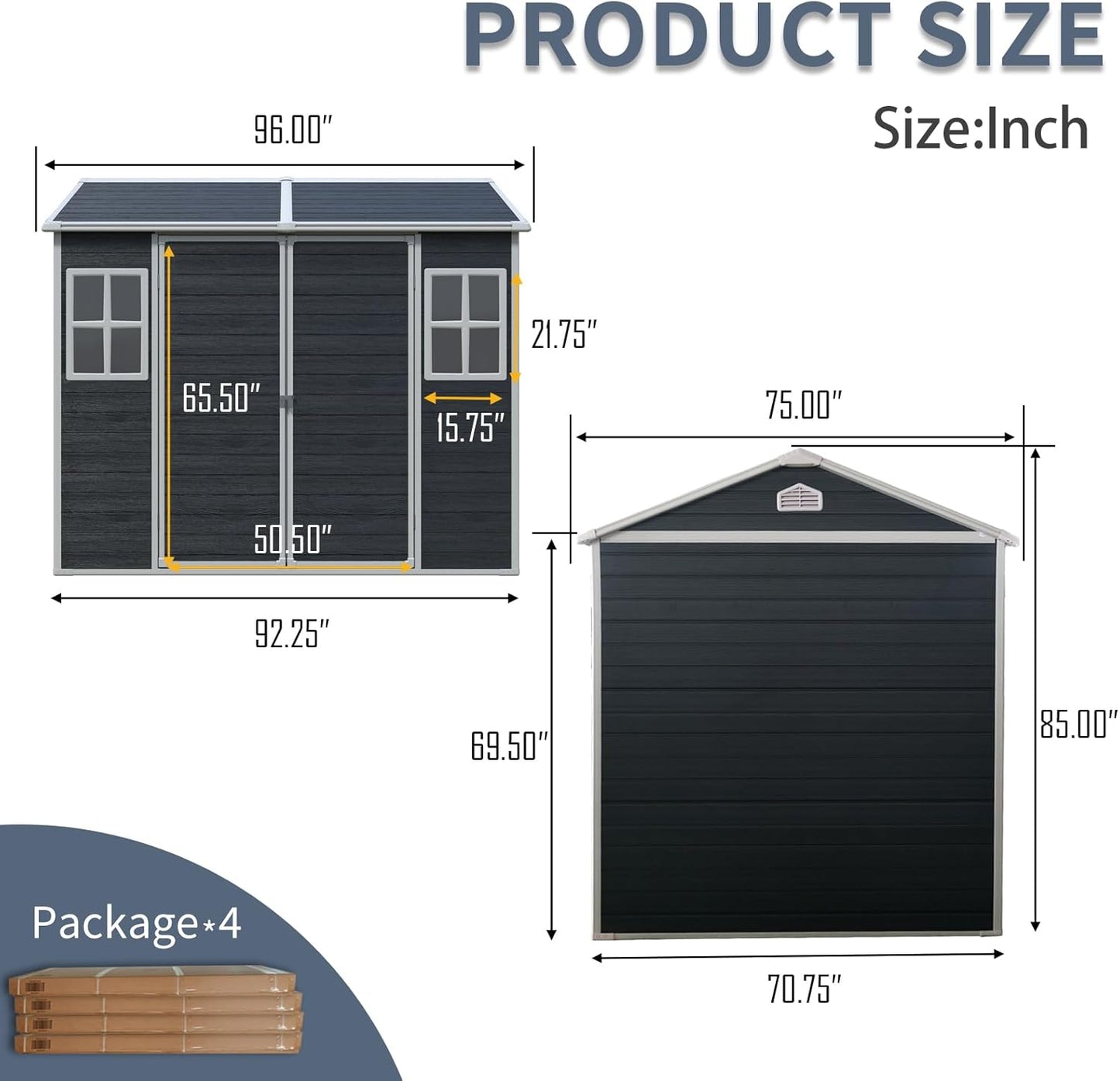 8x6 ft Outdoor Resin Storage Shed with Floor, Waterproof Plastic Garden Shed with Lockable Door and Two Windows, All-Weather Tool Sheds for Backyard, Patio, Lawn (Black)