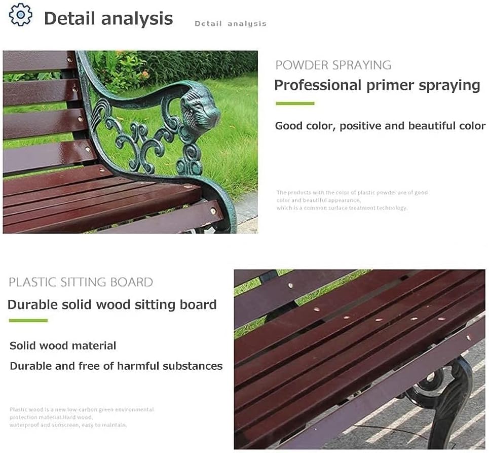 Outdoor Solid Wood Garden Park Bench for 2-3 People, Weatherproof Patio Lawn Bench Porch Seat with Cast Iron Frame, Porch/Deck/Patio Furniture Bench with Backrest and Armrests(Teak+Black Chair Legs,12