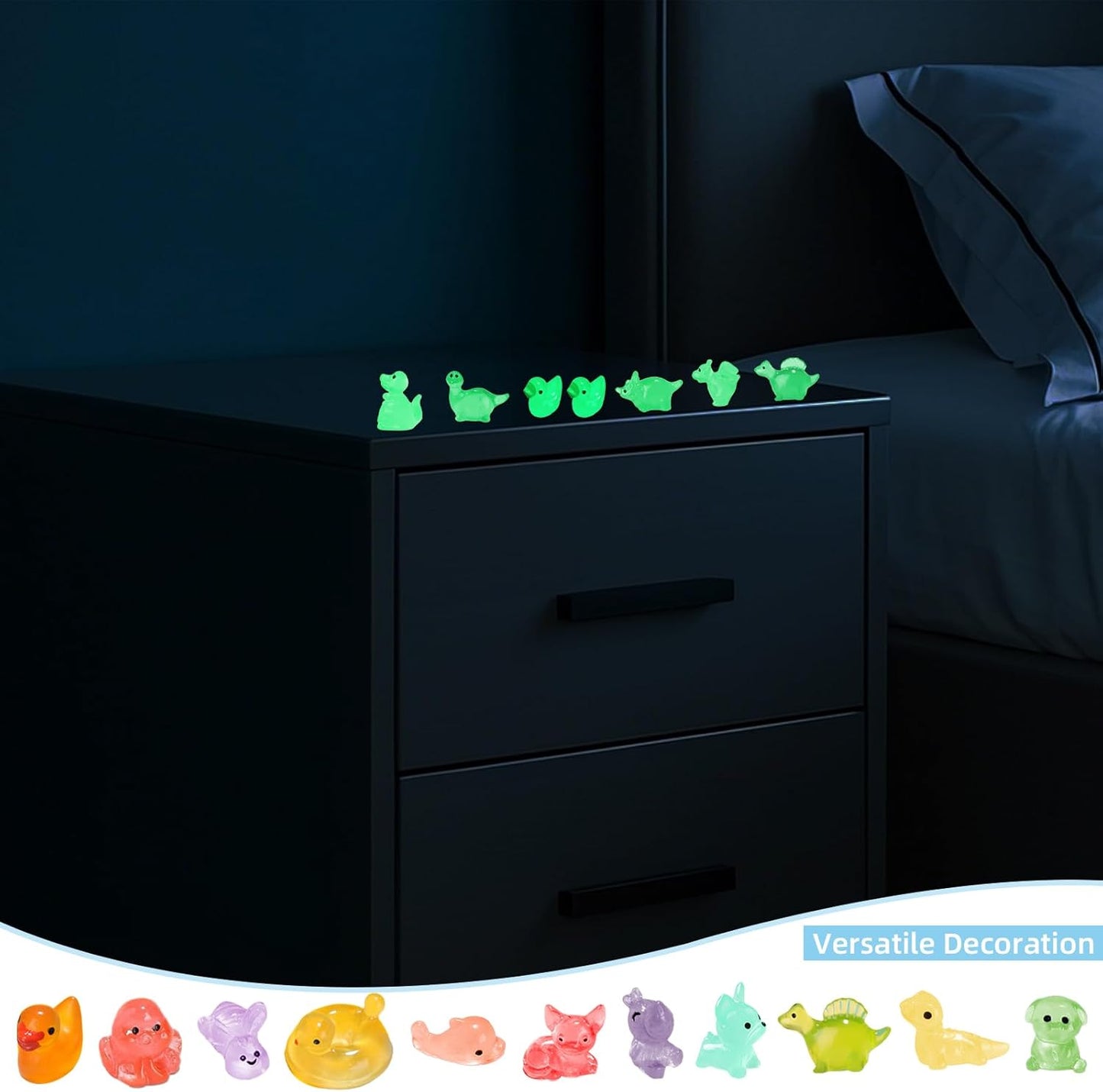 150 pcs Luminous Mini Resin Animal, Resin Ducks Figurines Glow in The Dark for Fairy Garden Accessories Miniature Figurines Aquarium Potted Decor - 11 Styles