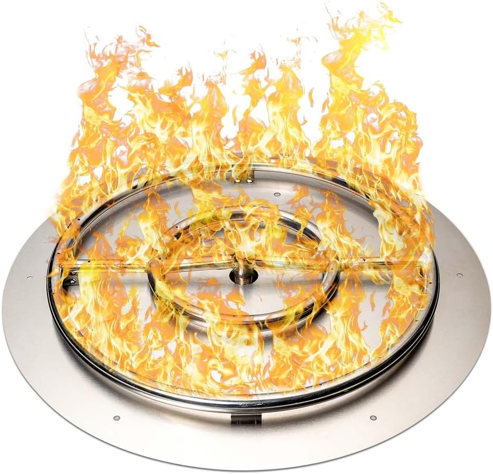 Stainless Steel Fire Pit Burner Pan & Ring, Works with Liquid Propane or Natural Gas, 30-Inch Pan, 24-Inch Ring, 150,000 BTU Max