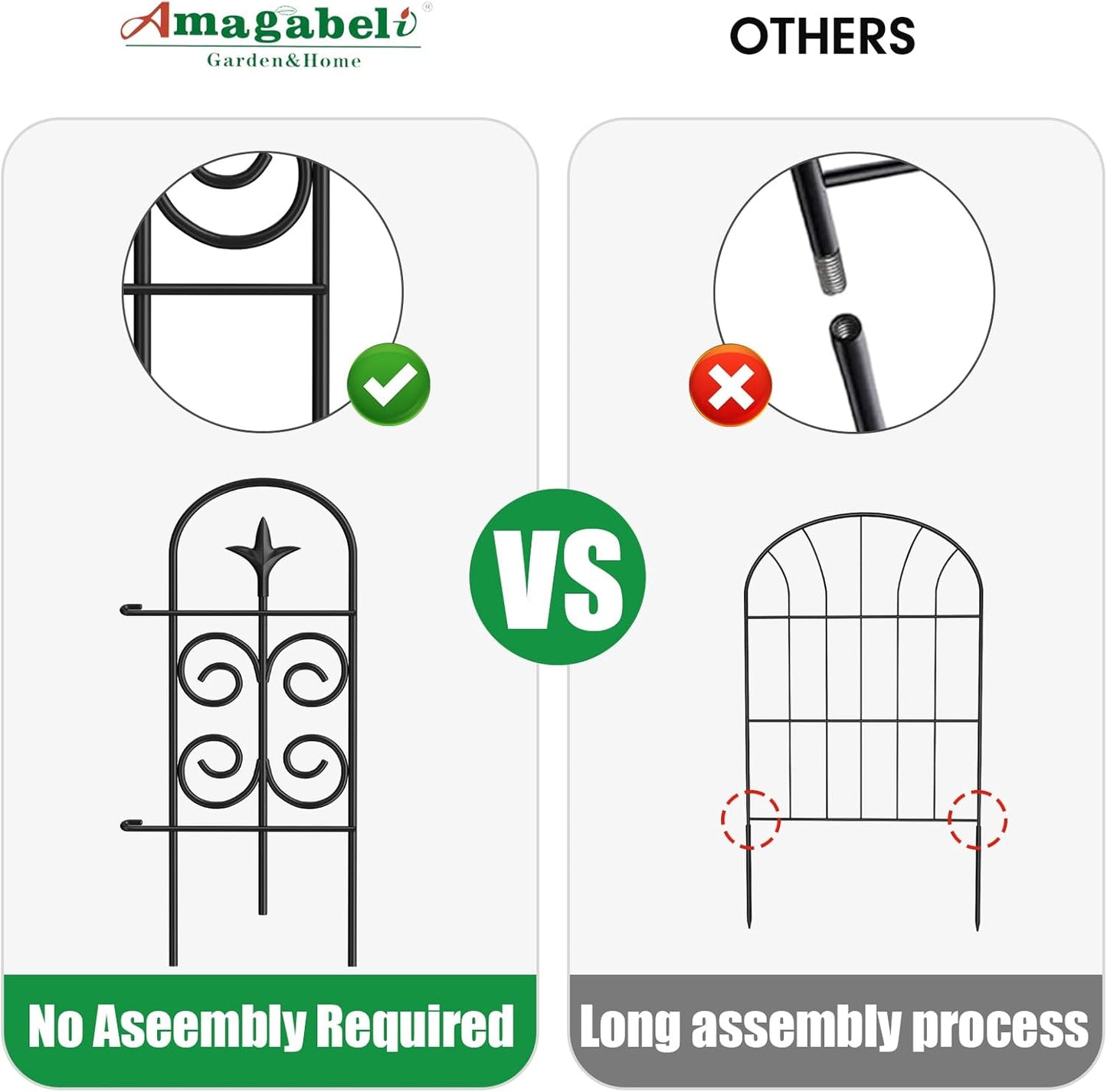 AMAGABELI GARDEN & HOME 8 Panels 32in(H)×10ft(L) Decorative Garden Fences and Borders for Dogs Pre-Linking Panels No Dig Garden Edging Border Fence for Animal Barrier Fencing for Flower Bed Yard Patio