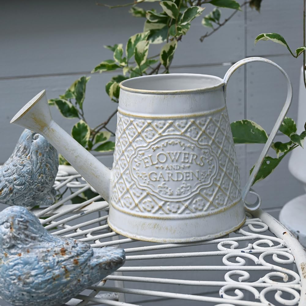 Cute Small Watering Can Indoor Plants Garden Metal Decorative Watering Cans for Outdoor Plants Bonsai Outdoor Garden Flower Decorative (White, 1.5L, 50.7 Oz)
