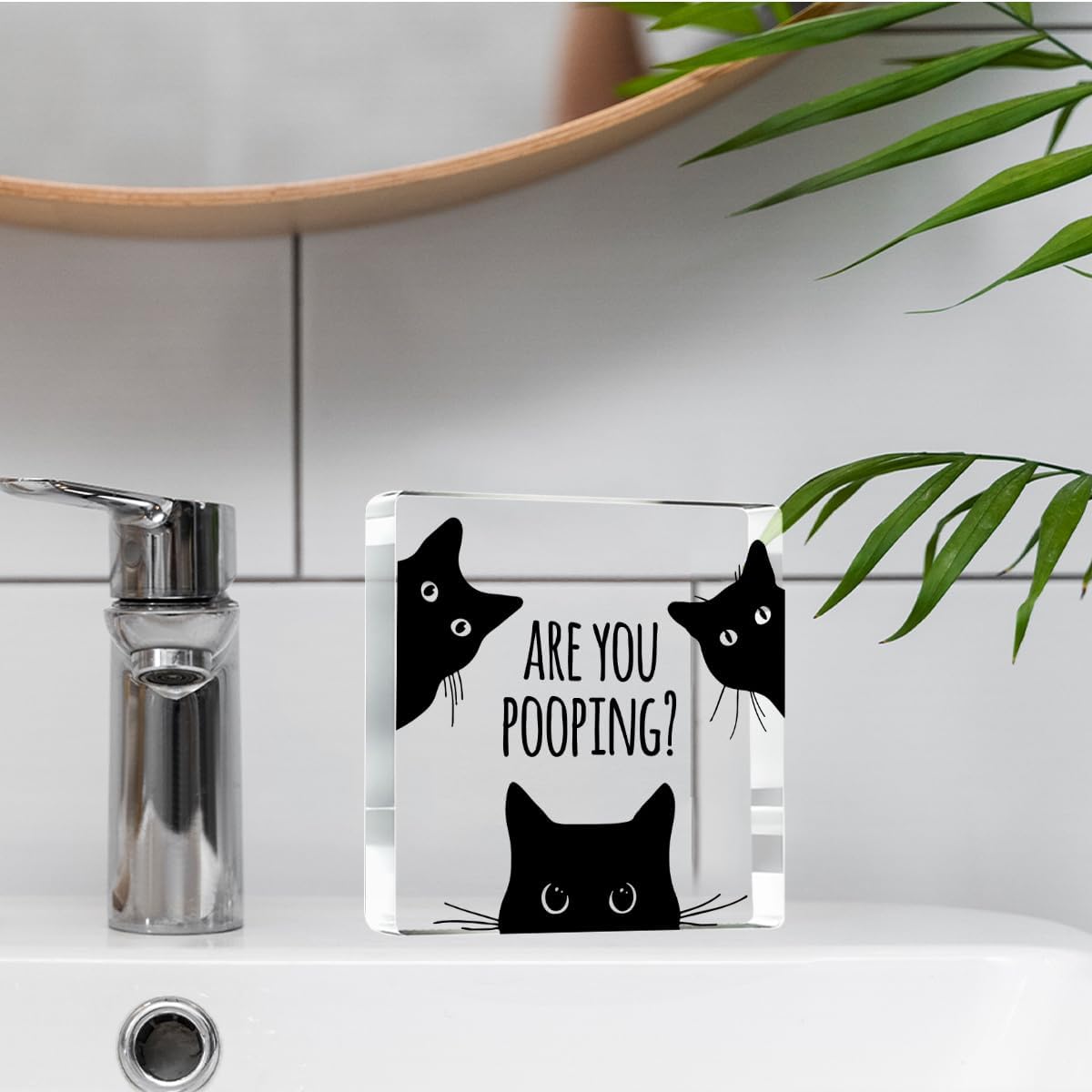 Are You Pooping Funny Sign，Black Cat Decor, Cat Bathroom Acrylic Decor，Home Decor Bathroom Creative Gift For Women Men，Funny Decorate Retro for Home Toilet 4x4 Inches