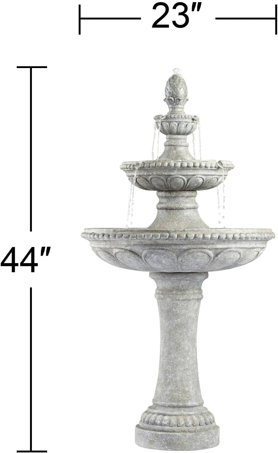 Pineapple 44" High Large Italian Outdoor Decor Old Faux Stone Floor Fountain Waterfall 3-Tier Standing Bowl Cascading Tall Water Feature for Outside Garden Patio Yard Backyard Porch - John Timberland