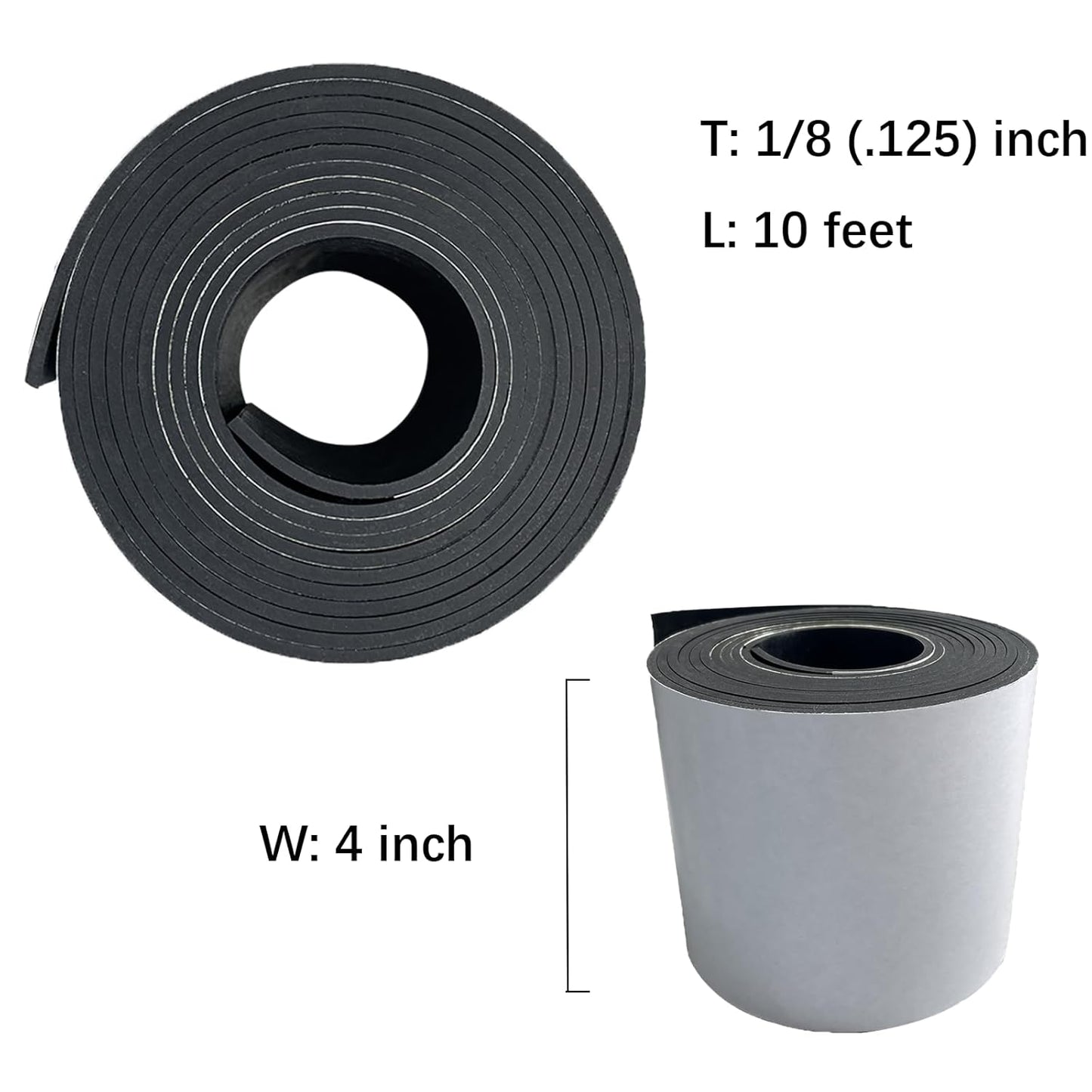 Solid Rubber Strips with Adhesive 1/8 (.125)" Thick X 4" Wide X 10'Long, Solid Rubber Sheet Rolls Self Adhesive for Anti-Slip, Anti-Vibration (4" X10'X1/8")