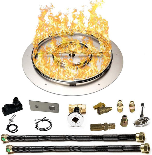 Stainless Steel Fire Pit Burner Pan & Ring Deluxe Kit for Liquid Propane, 30-Inch Pan, 24-Inch Ring, 150,000 BTU Max