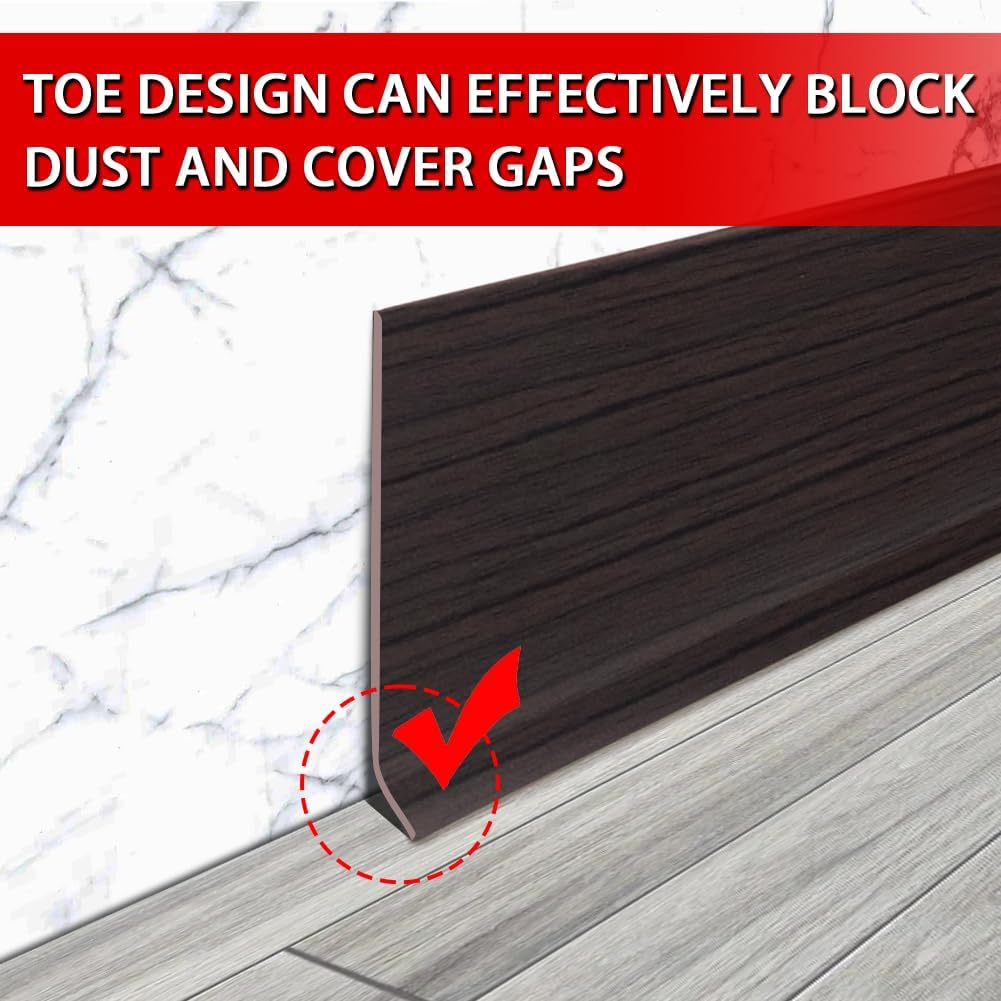 Vinyl Wall Base Baseboard Molding Trim 6" Flexible Self Adhesive Rubber Wall Base Moulding Trim Peel and Stick Design, 6 Inch x 60 Feet, Black Walnut Wood