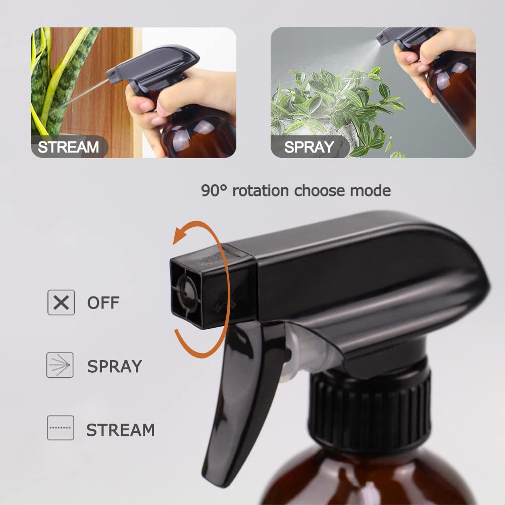 Wedama Amber Glass Spray Bottles, 2 Pack 16 oz Glass Spray Bottles for Cleaning Solutions and Essential Oils, Refillable Empty Spray Bottle with Adjustable Nozzles for Alcohol, Plant and Hair Care