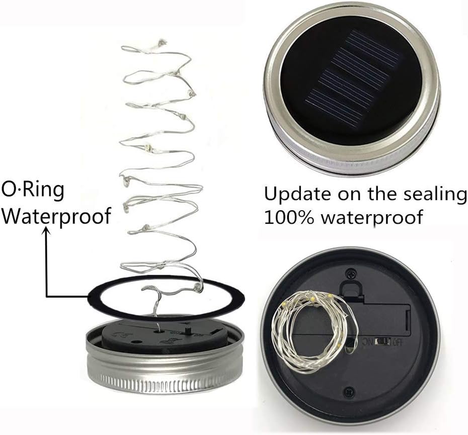 Solar Mason Jar Lid Lights, 8 Pack 20 LED Waterproof Fairy Star Firefly String Lights with (8 Hangers Included,Jars Not Included), for Mason Jar Table Garden Wedding Party Decor (Warm White)