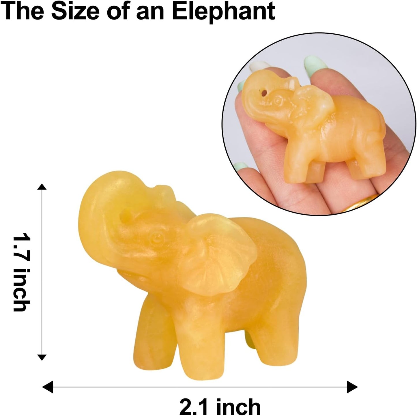 2 Inch Yellow Jade Crystal Elephant Sculpture Handcrafted Healing Stone Animal Figurine Spiritual Home Decor Lucky Charm Gift for Wealth Success Positive Energy and Meditation Lovers