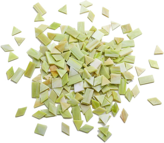 Lanyani Glass Mosaic Tiles for Art Crafts, 4 Shapes Mixed Tiffany Stained Glass Pieces, 200 Pieces, Square/Rectangle/Diamond/Triangle,New Leaf Green