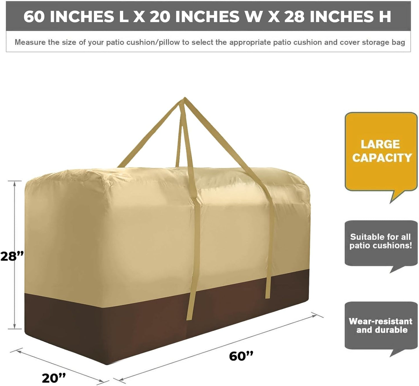 Extra Large 420D Oxford Waterproof Dust Proof Outdoor Zippered Patio Cushion Storage Bag - 2 Pack (Beige)