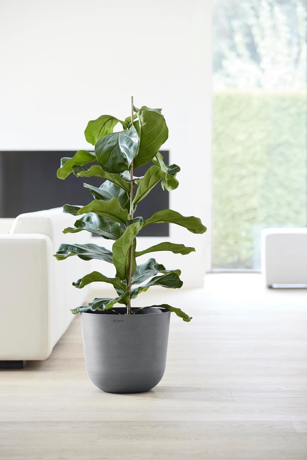 Ecopots Oslo Durable Modern Round Indoor/Outdoor Recycled-Based Composite Flower Pot Planter, Grey, 14"