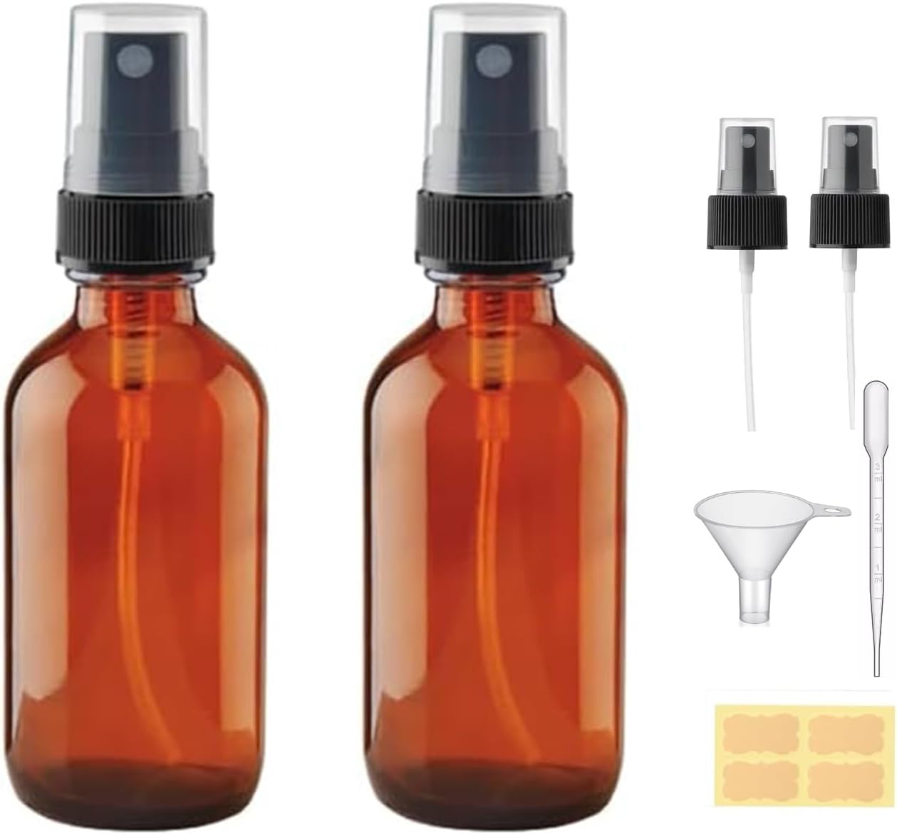 4 oz Amber Glass Spray Bottles - Small Empty Fine Mist Spray Bottle for Essential Oil,Face - Mini Dark Spray Bottles with,Included 4 Sprinkler, 1Funnels,1 Droppers, 4 Labels