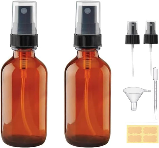4 oz Amber Glass Spray Bottles - Small Empty Fine Mist Spray Bottle for Essential Oil,Face - Mini Dark Spray Bottles with,Included 4 Sprinkler, 1Funnels,1 Droppers, 4 Labels