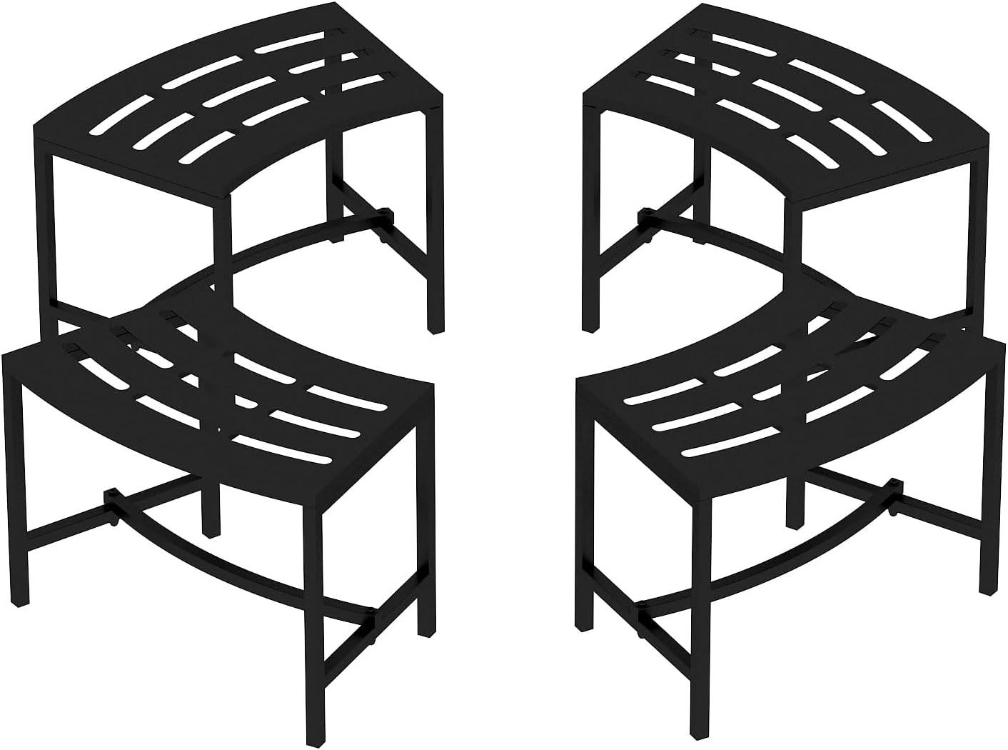 Metal Curved Fire Pit Bench Set of 4, Outdoor Fire Pit Seating, Steel Backless Outside Bench for Garden, Patio, Porch, Backyard, Plant Stand, Heavy Duty Plant Holder, Style 2, Black