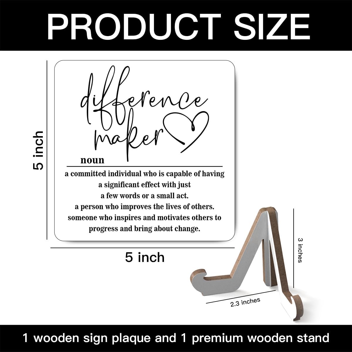 Wooden Table Sign Gift Difference Maker Definition Desk Decor Wood Plaque With Stand Unique Gift Ideas for Boss Women Best Mom Coworker Teacher Office(White)-A02