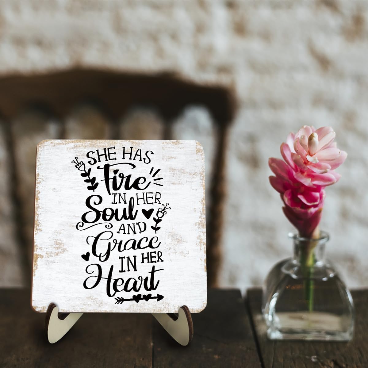 Motivational Wood Sign Rustic Desk Decor Home Bathroom Office Decor Work Table Desk Accessories Decorative Christian Religious Bible Verse Faith Decorations Office Supplies for Desk Cubicle Decor