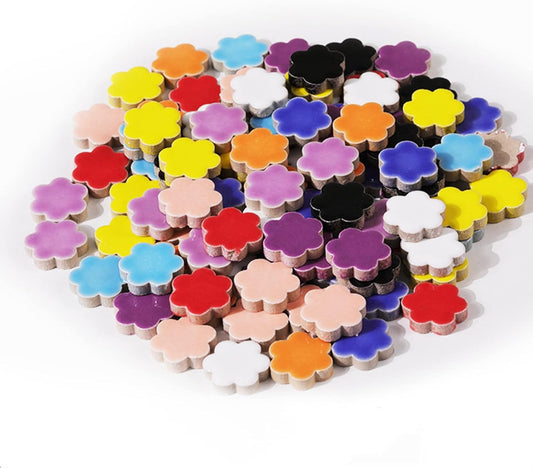 500g/1.1lb Random Color Irregular Ceramics Mosaic Tiles,DIY Making Creative Ceramic Mosaic Tiles for DIY Craft Plates Flowerpots Vases Cups Mosaic Making Supplies (Flowers)
