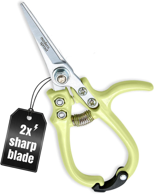 Modern Sprout Pruning Shears - Herb Snipping Scissors- Lightweight Gardening Tools W/Easy Lock - Flower Cutter Garden Shears - Carbon Steel Blade + Reusable Holster (Chartreuse, 1-Pack)