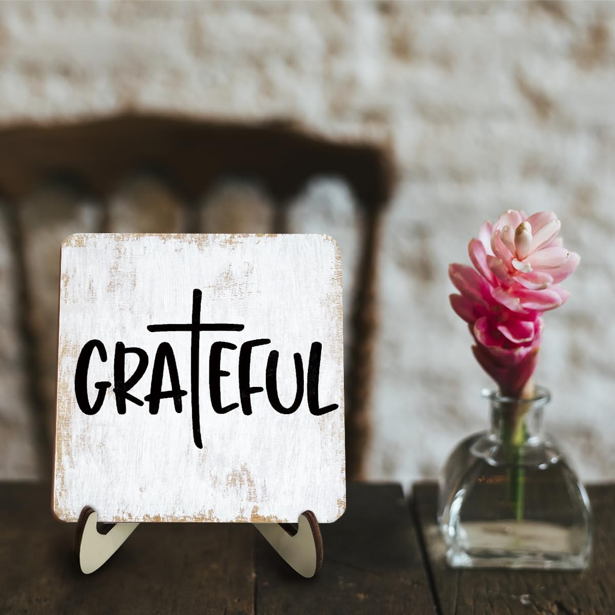 Inspirational Wood Sign Rustic Desk Decor Home House Office Work Table Desk Accessories Decorative Christian Religious Bible Verse Faith Decorations Office Supplies Living Room Cubicle Decor