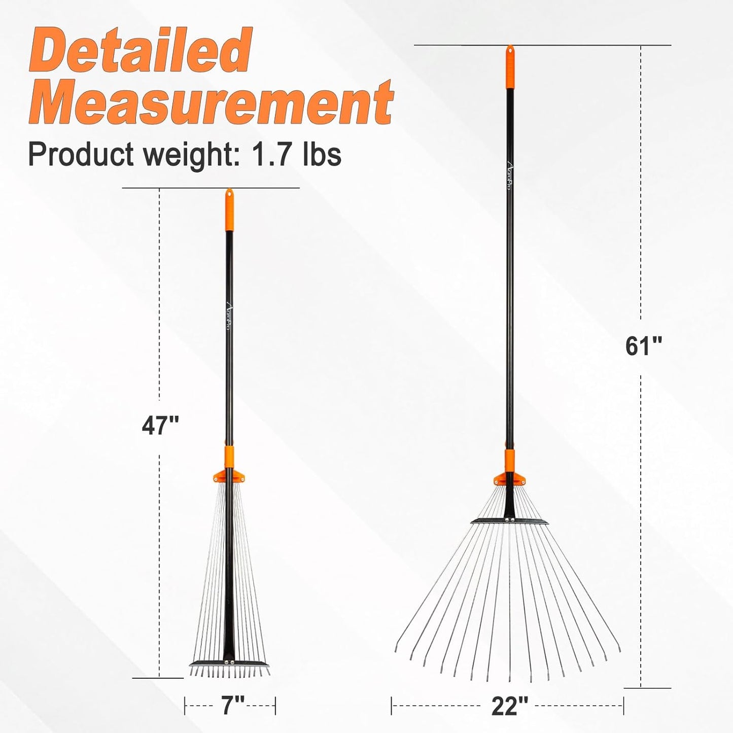 Leaf Rake for Lawns, Adjustable Garden Rake for Leaves with Long Handle, 61 Inches