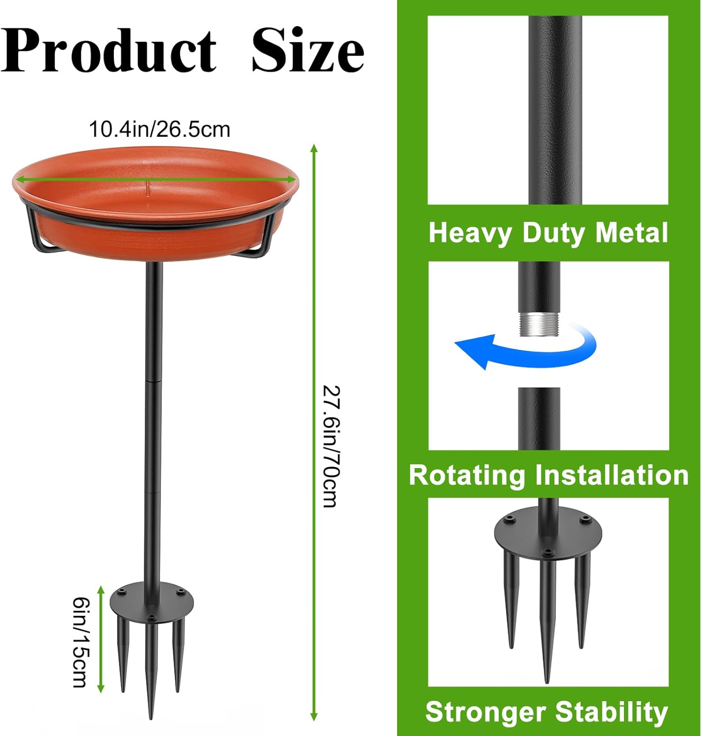 Bird Baths for Outdoors, Detachable Birdbaths for The Garden Clearance, Freestanding Bird Baths for Outdoors Heavy Duty, Bird Bath Bowl Spa & Birdfeeder with Metal Stake Stand (Brown)
