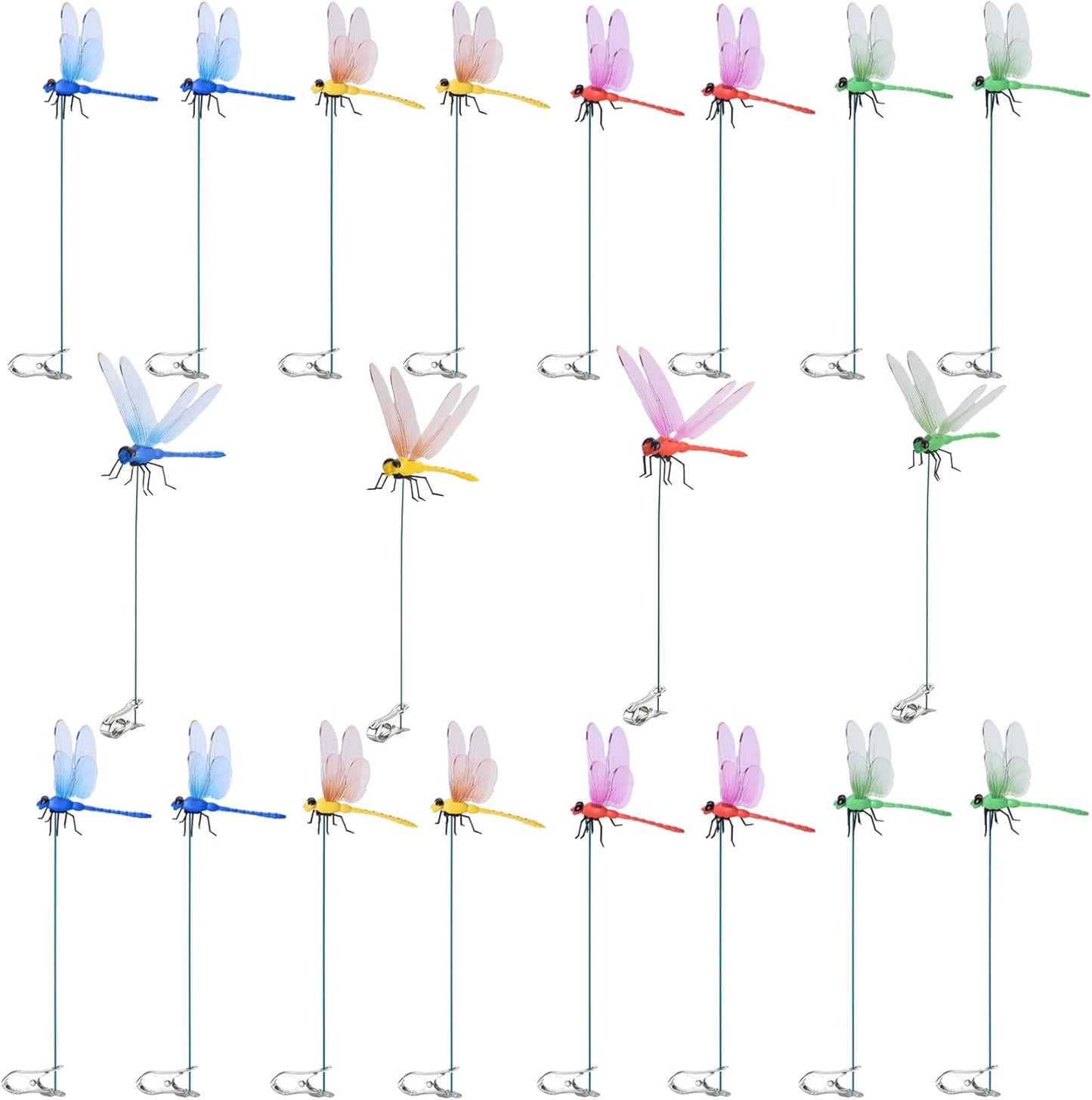 Spiritlele 20 PCS 3D Dragonfly Clips Colorful Hat Clip Fake Dragonfly Garden Decor for Patio Outdoor Indoor
