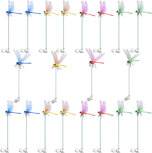 Spiritlele 20 PCS 3D Dragonfly Clips Colorful Hat Clip Fake Dragonfly Garden Decor for Patio Outdoor Indoor