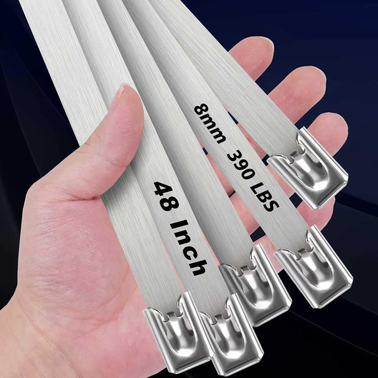 Metal Zip Ties 48 Inch, 500Lb Extra Long Stainless Steel Cable Ties, Heavy Duty Self-Locking Strap Ties, Strength for Exhaust Wrap, Garden Ties, pipes, Outdoor UV Resistant Large Tie Wraps 30 Pcs