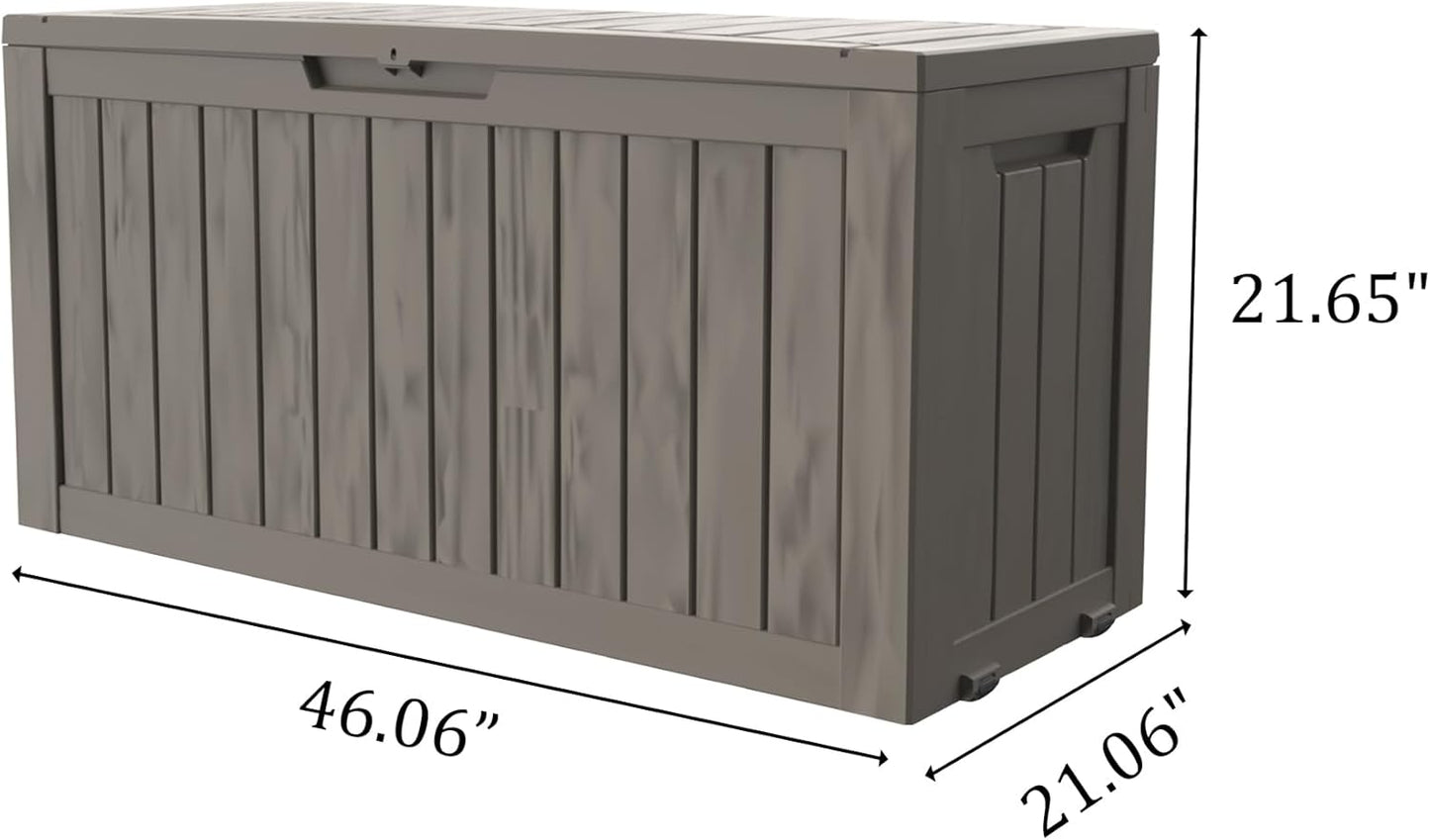 75 Gallon Deck Box, Resin Outdoor Indoor Waterproof Storage Box, Lockable Storage Box With Handle for Patio Furniture - Garden Tools - Swimming Pool Tools UV-Resistant, Brown