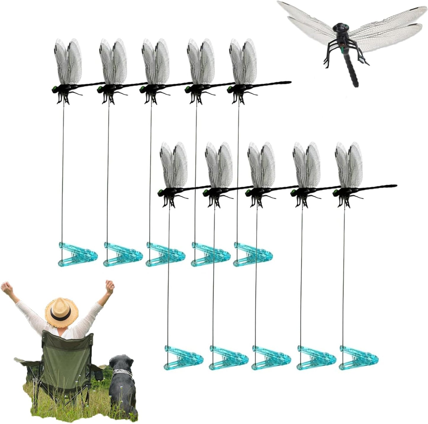 8Pcs Fake Dragonfly Clips, 3D Outdoor Dragon Fly Decorative Clip, Artificial Dragonfly Hat Clips, for Summer Indoor/Outdoor Garden Dragonfly Decorative Clips. (Black)