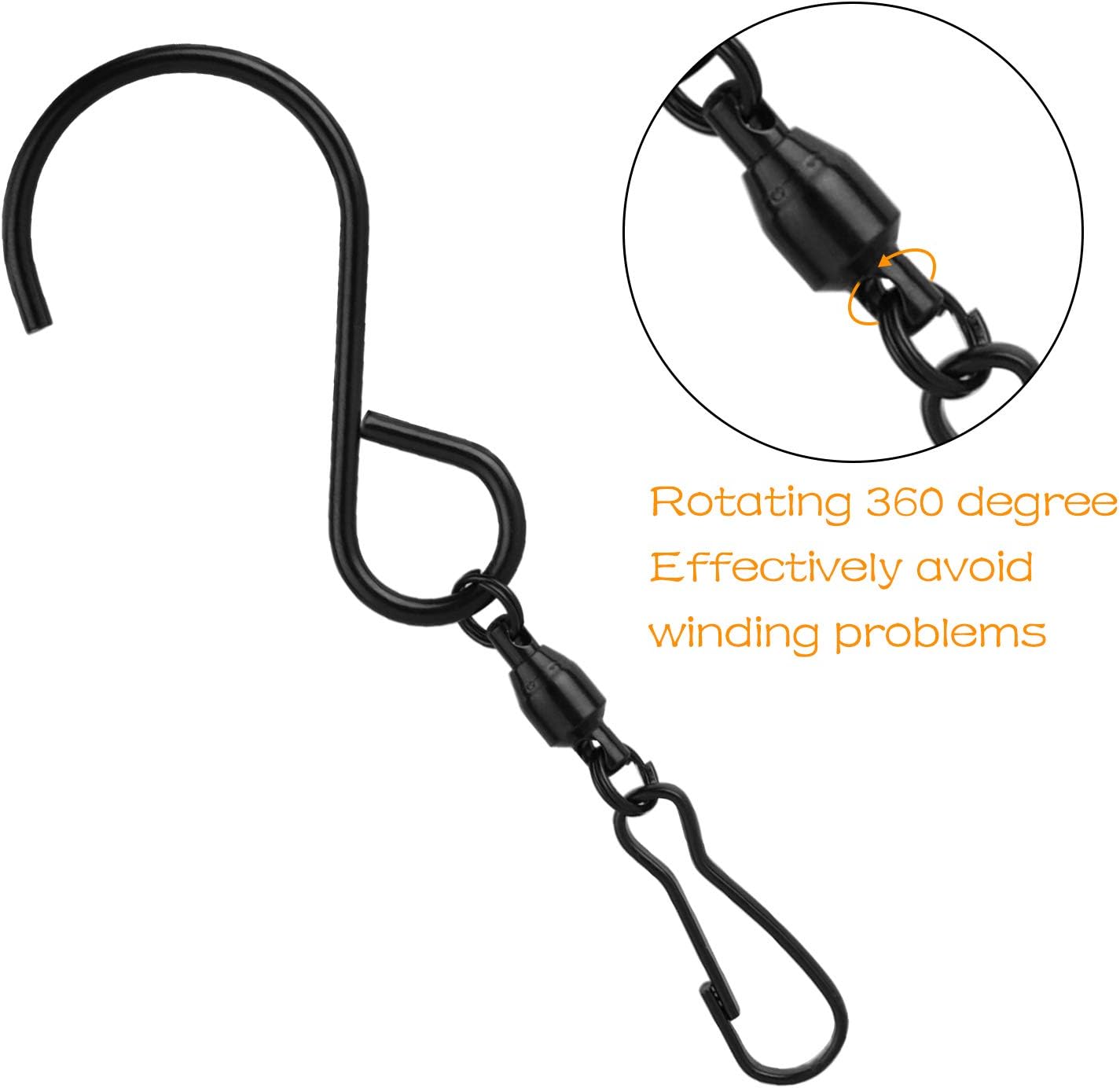 KUUQA 20 Pack Swivel Hooks Clips Wind Spinner S Hook Clips Hanging Wind Chimes Crystal Twisters Party Supplies (Black)