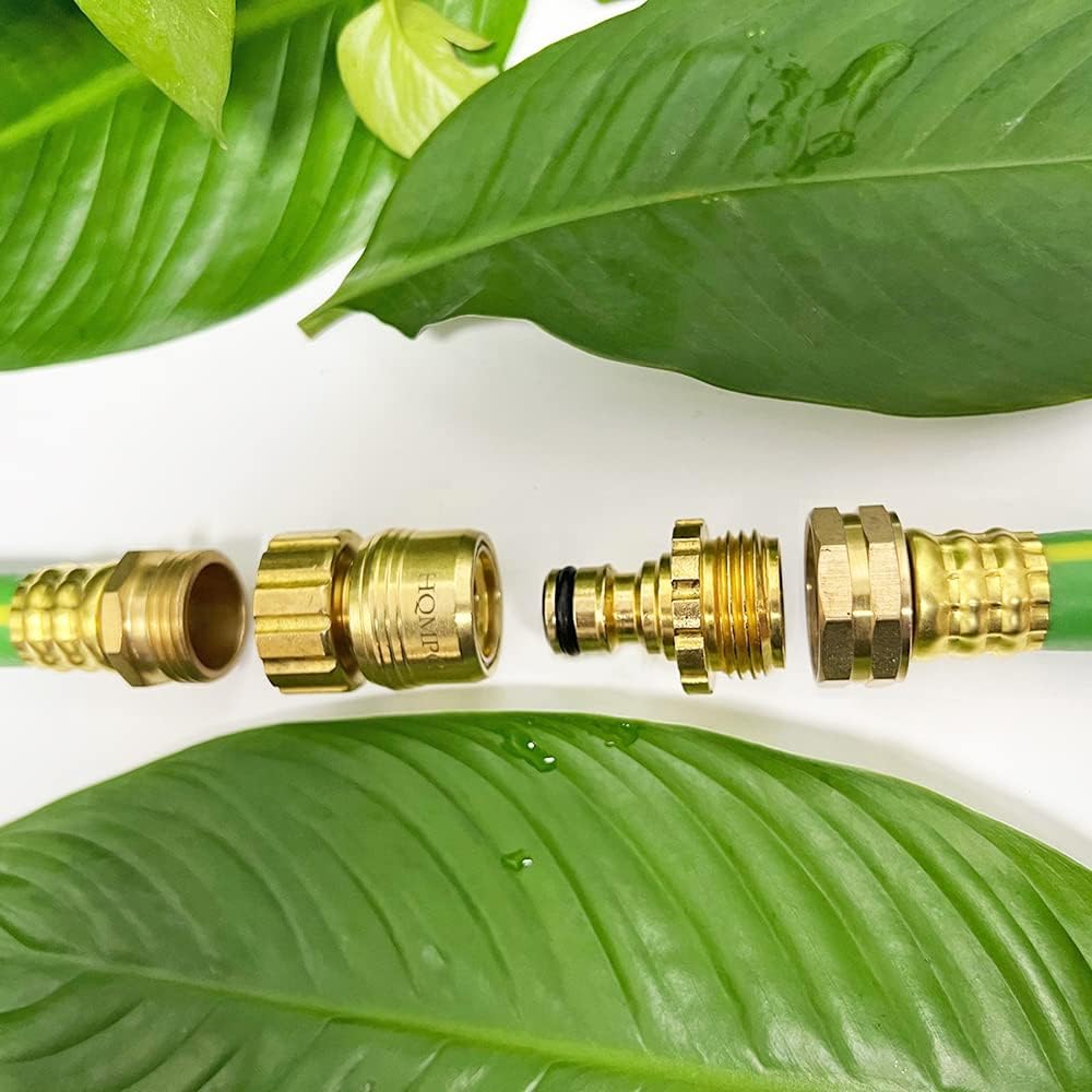 HQMPC Garden Hose Quick Connect No Pb Brass Hose Quick Connect Quick Connect Hose Fittings Water Hose Connectors 3/4" GHT (4SETS)