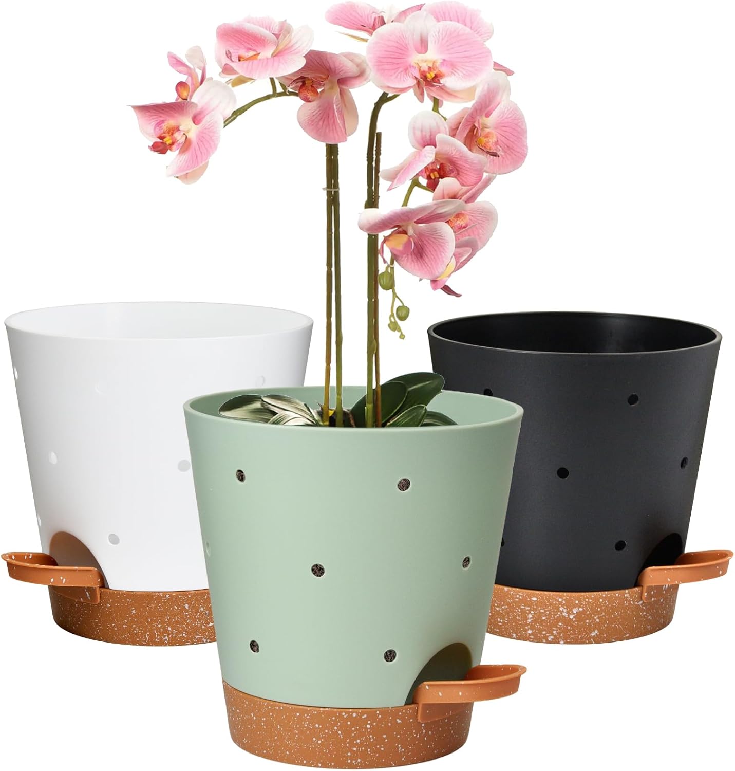 Orchid Pots with Holes, 6 Inch Self Watering Orchid Pot 3 Pack Plastic Plant Pots for Orchid, Flower (Multicolor)