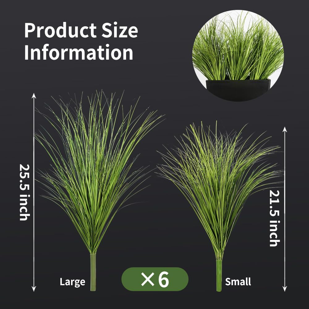 Melorca&Guilla Artificial Plants 6PCS 25.5“ Fake Tall Onion Grass,Faux Grass Plant,Artificial Greenery Shrubs Bushes for Garden Porch Window Box Shop Office Home Décor
