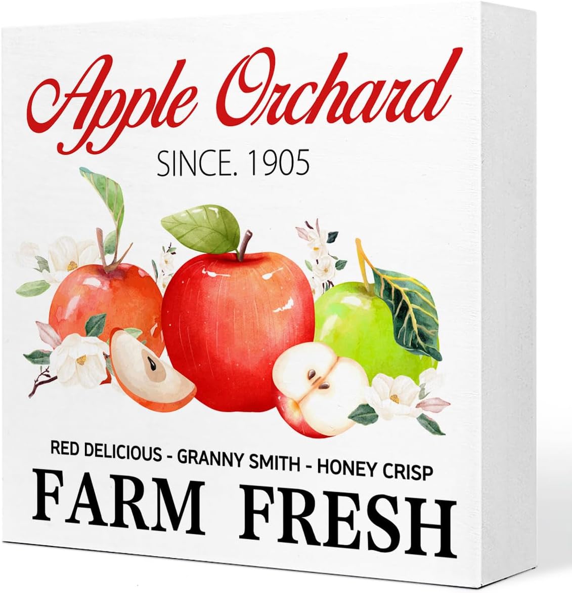 Fall Table Decor,Apple Orchard Autumn Harvest Seasonal Thanksgiving Wood Block Sign Desk Decor,Rustic Fall Wooden Box Sign Decor for Farmhouse Home Kitchen Shelf Table Decoration Q693