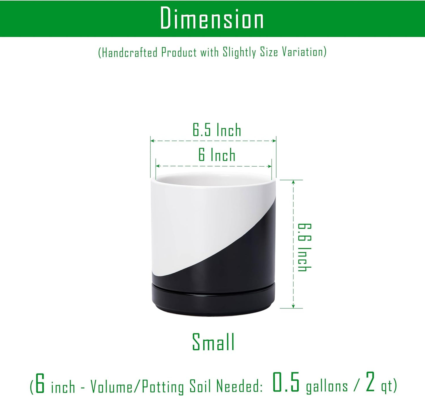 D'vine Dev 6.5 Inch Ceramic Planter Pot with Drainage Hole and Saucer, Indoor Cylinder Round Planter Pot, Oblique Monochrome Black and White, 94-O-C-K