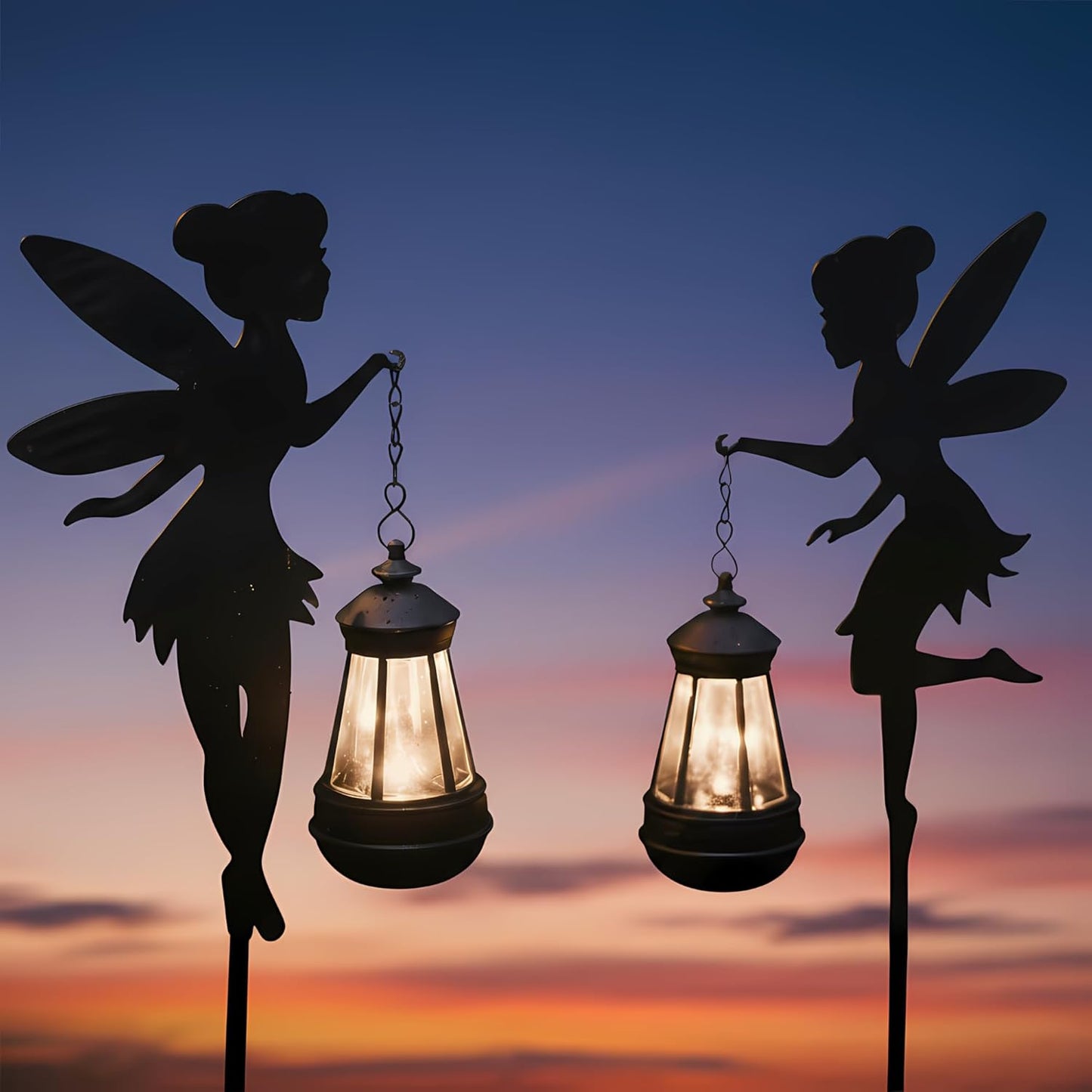 XYRIS Fairy Garden Accessories Lawn Ornaments 1 Pair - Solar Fairy Lights Outdoor Decorations, Metal Garden Stakes Decorative Figurines for Yard Decor, Patio (Type B Warm Lighting)